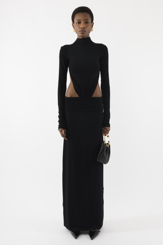 fitted lace wedding dress Perfectly Framed Black Jersey Knit Contrast Trim Sleeveless Maxi Dress main image 1