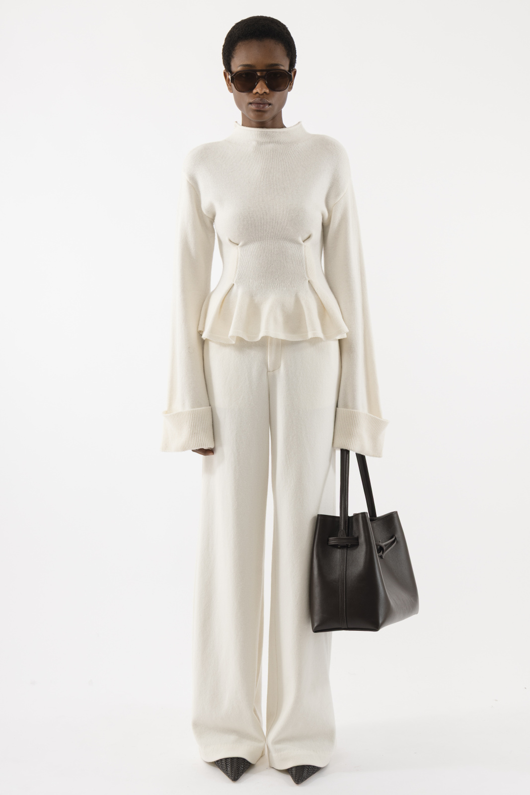 Knitted Relaxed Peplum Sweater - Arakii