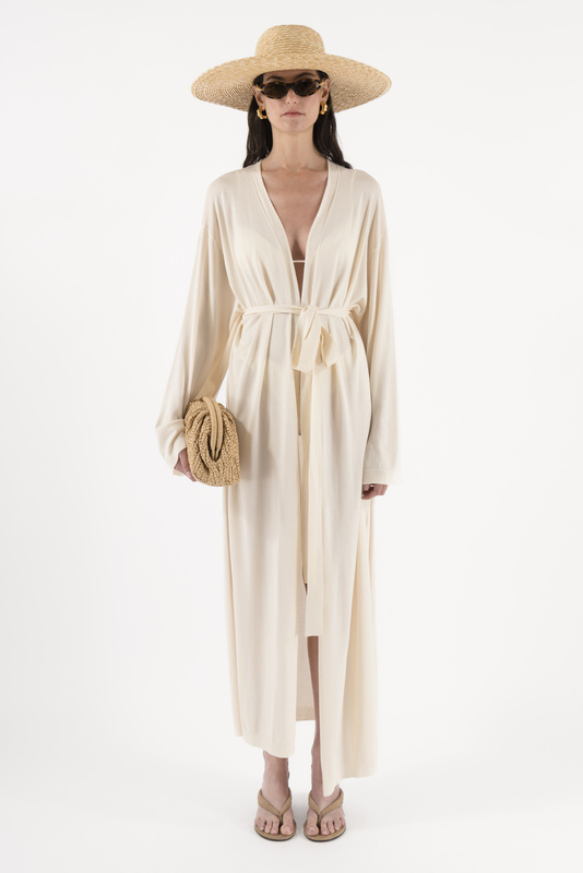 Arakii Kimono Dress | High-Cut Side Slit | Wide-Sleeve, Removable-Belt | Oversized, Off-White