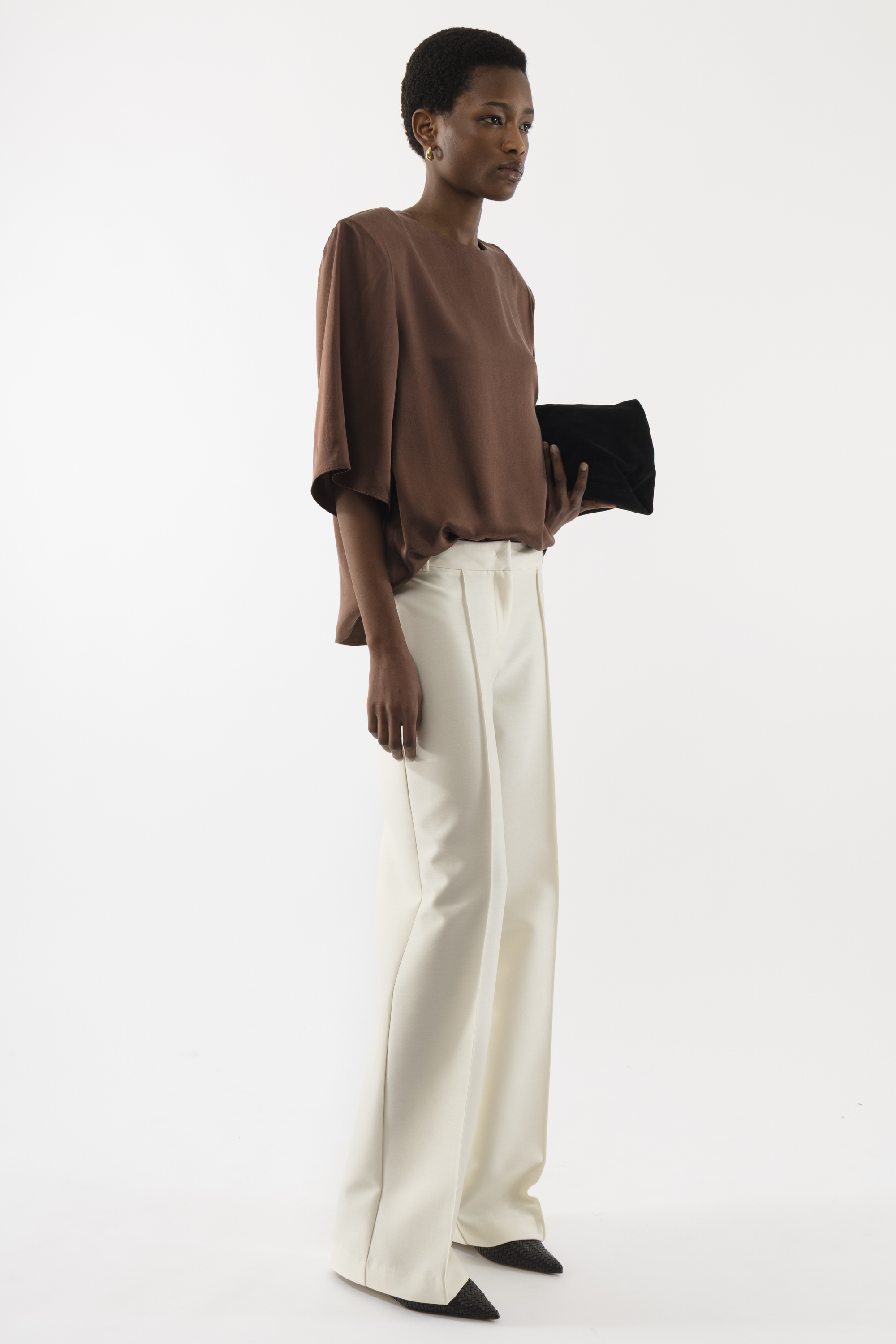 【SAQUI】vichy big sleeve blouse 36 Boxy Silk Top - Arakii