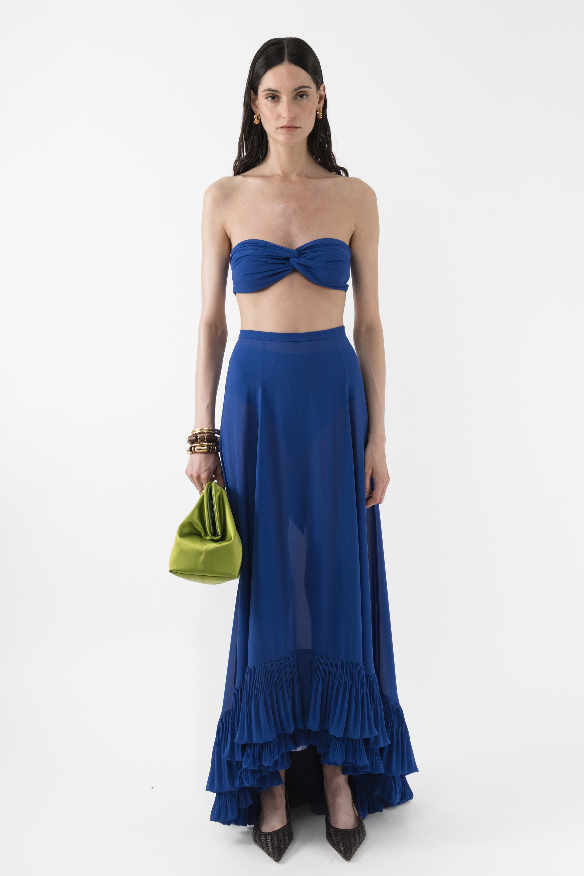 スカート [YOUHEE] FRILL DETAILED MAXI SKIRT BLUE Ruffle Maxi Skirt - Arakii