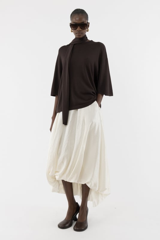 【tsuki.】Acka balloon form satin skirt Balloon Midi Skirt - Arakii