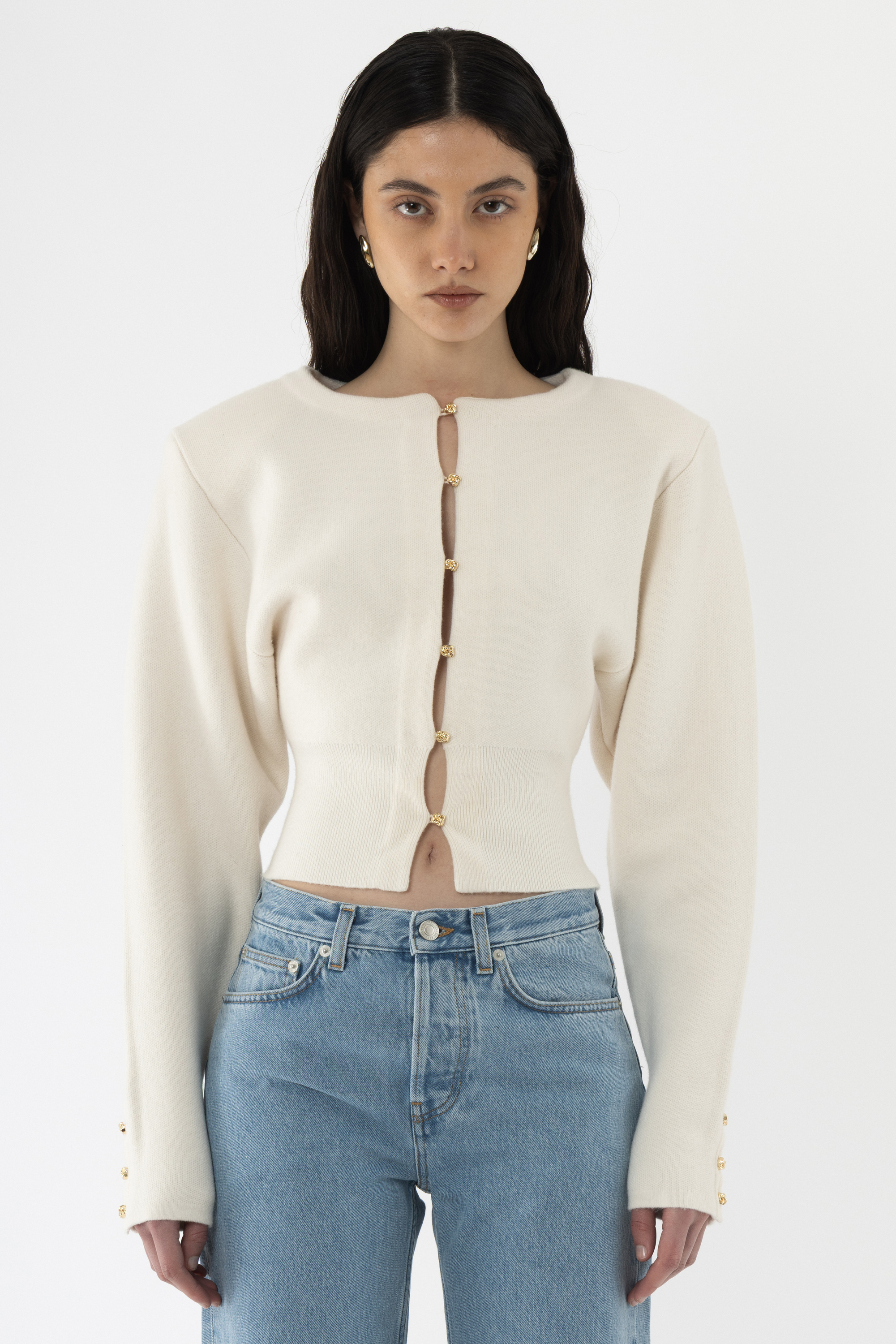 Wool Shoulder Pad Cardigan - Arakii
