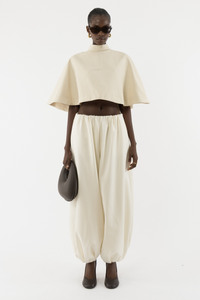 louren drape cape blouse beige  ケープブラウス 受注販売 】DRAPE CAPE BLOUSE / PUFF SLEEVE OVER BLOUSE – louren store