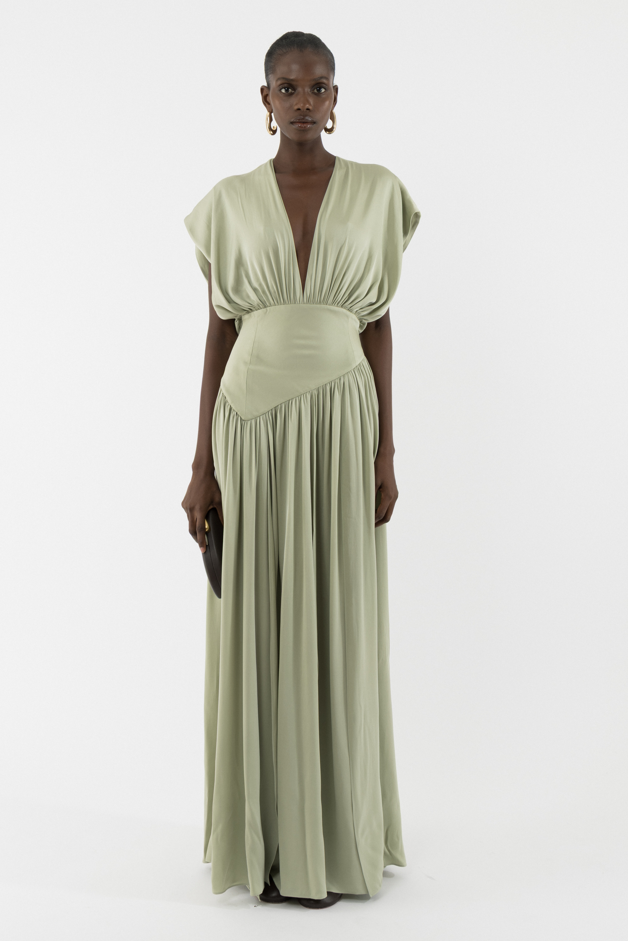 spring green long dress Maxi Silk pearl bling