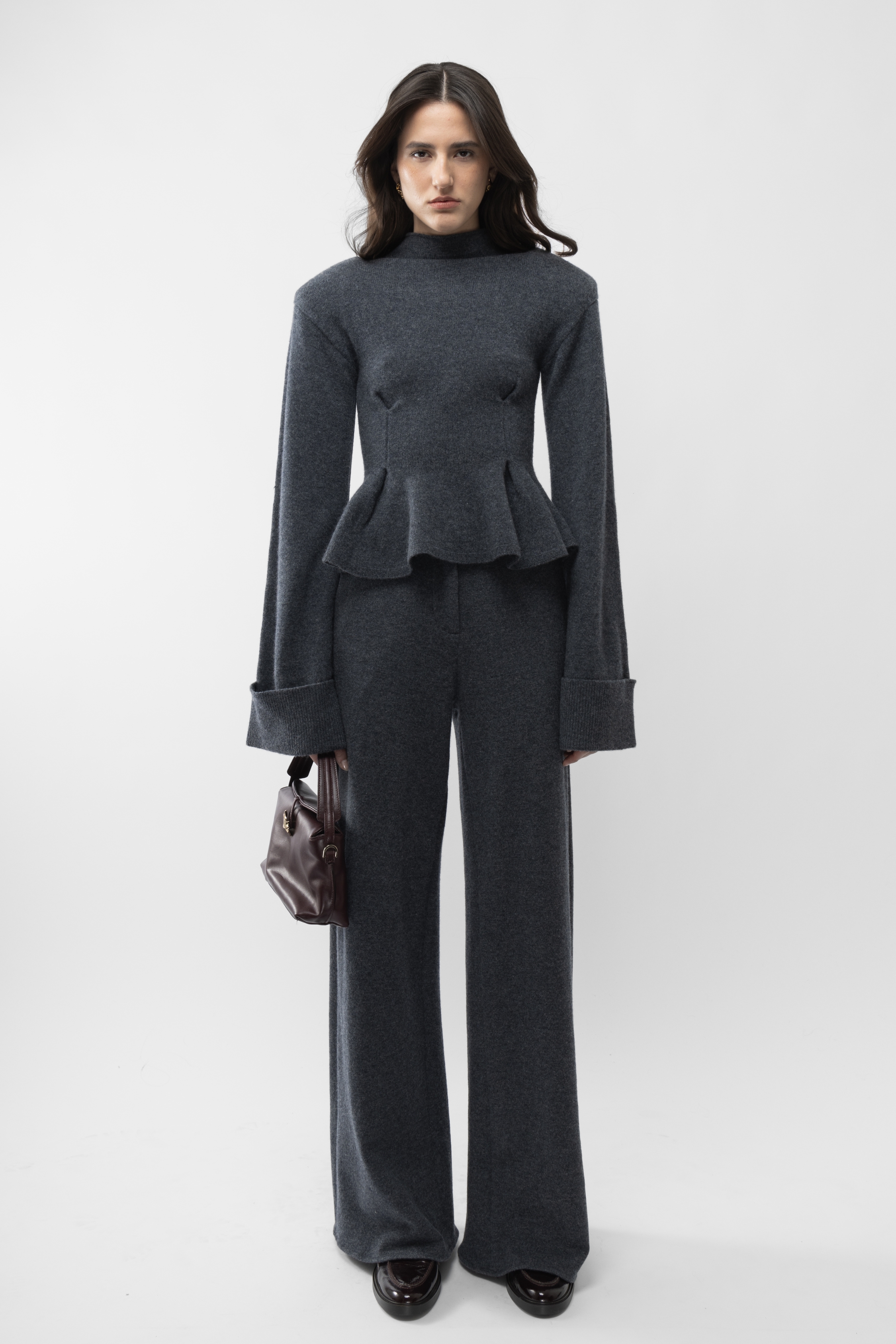 Arakii Knitted Peplum Turtleneck In Gray