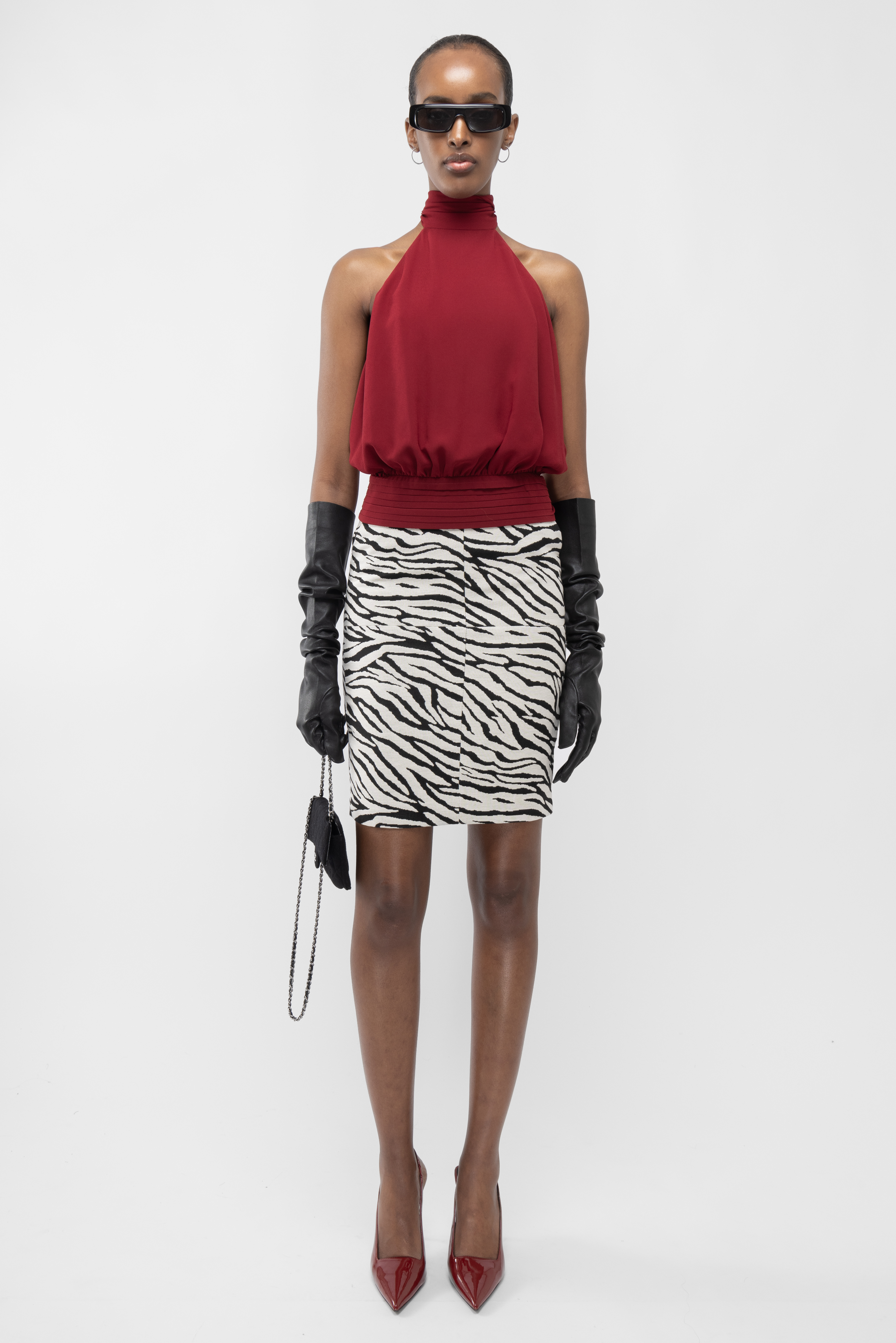 Arakii Deep Back Halter Top In Burgundy