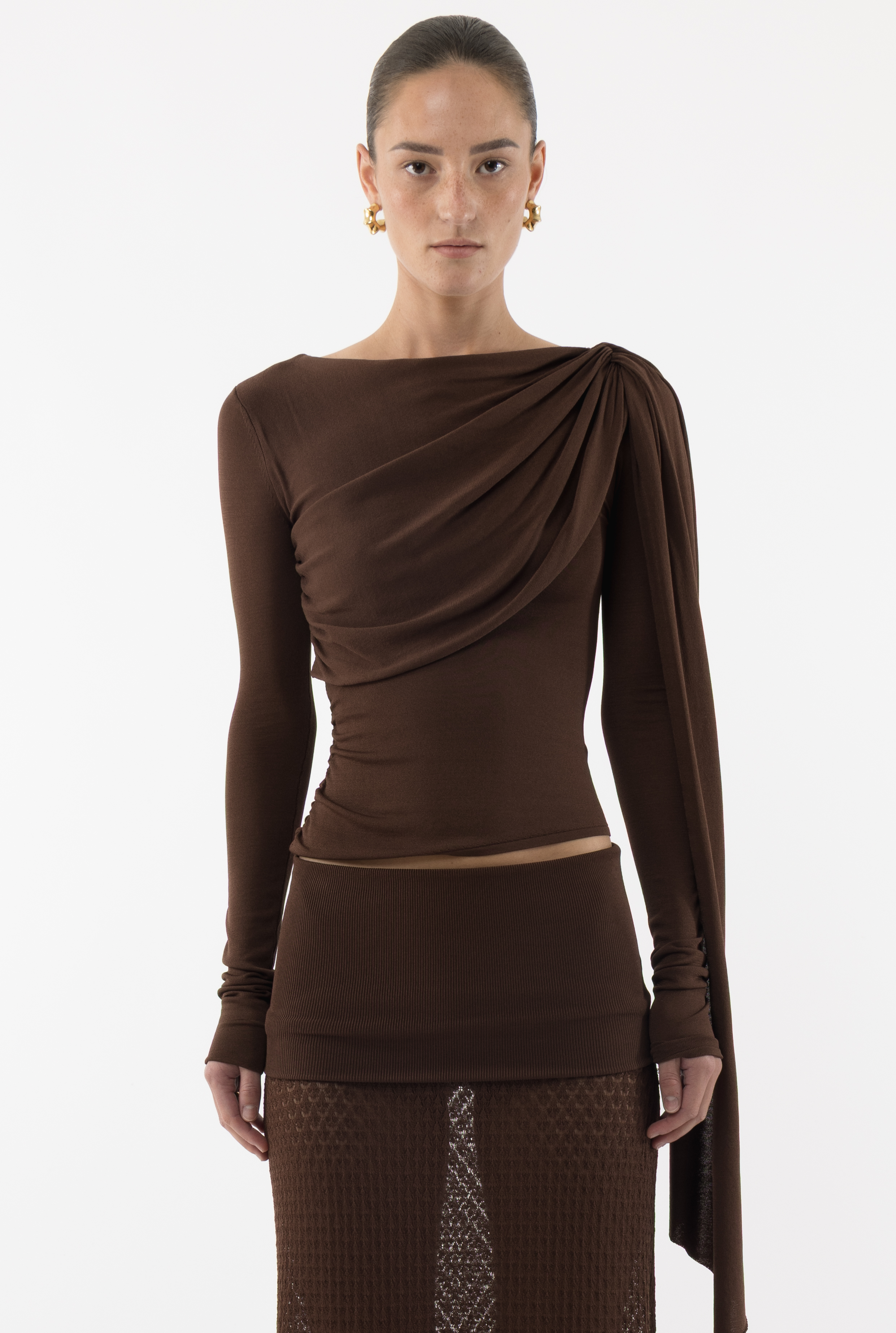 Arakii Slanted Long Sleeve Top In Brown