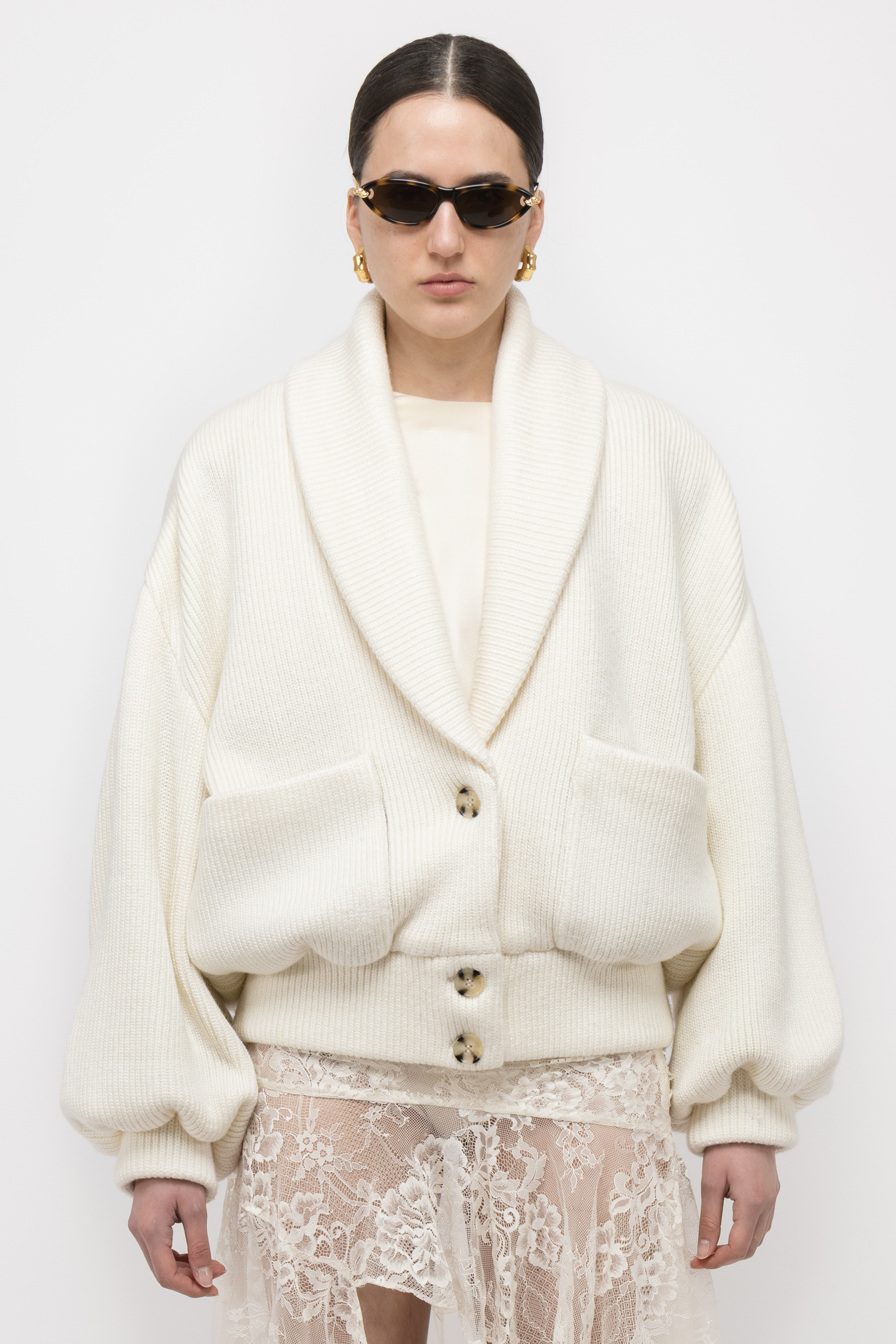 Arakii Knitted Bomber In White