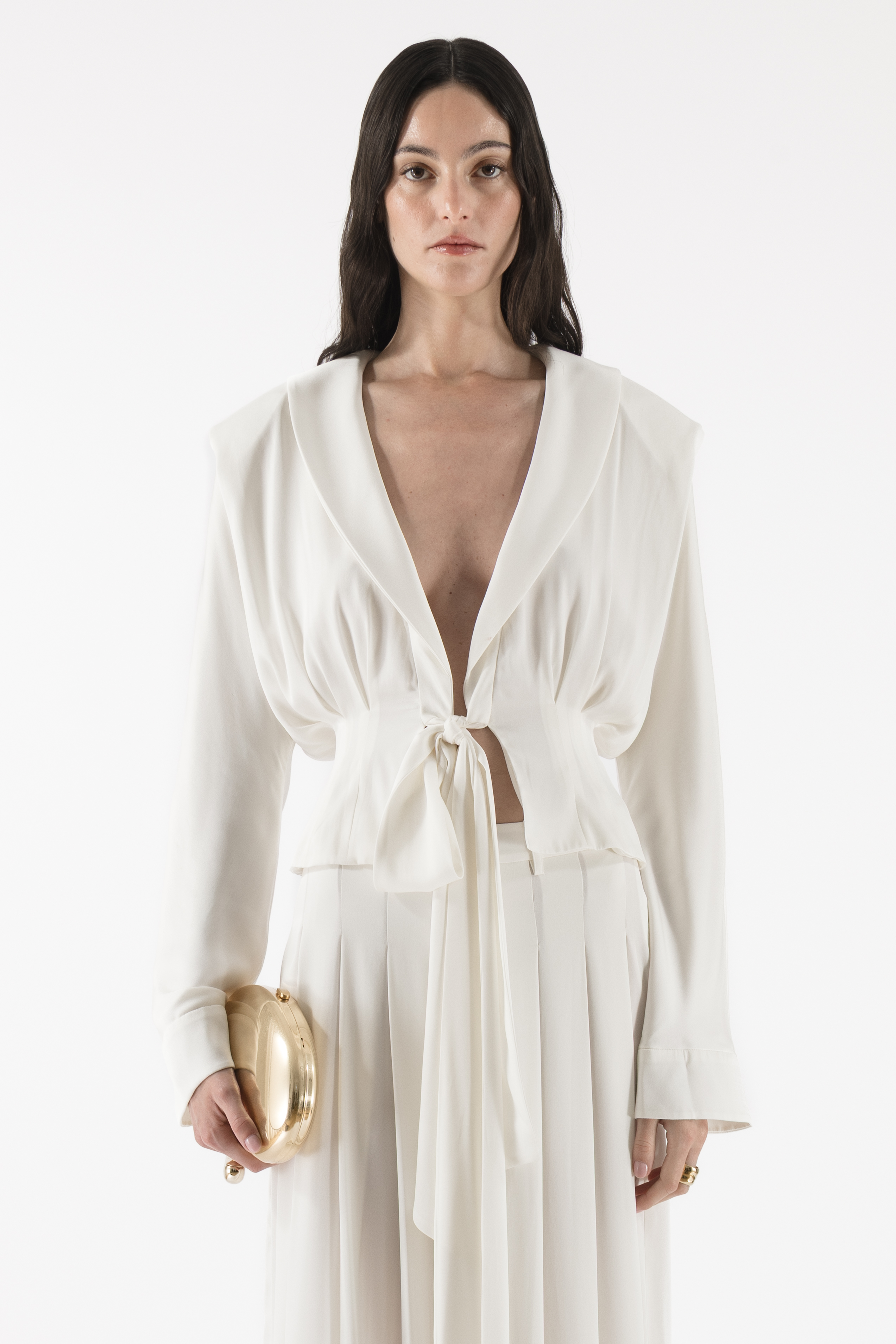 Arakii Front Tie Silk Blouse In White