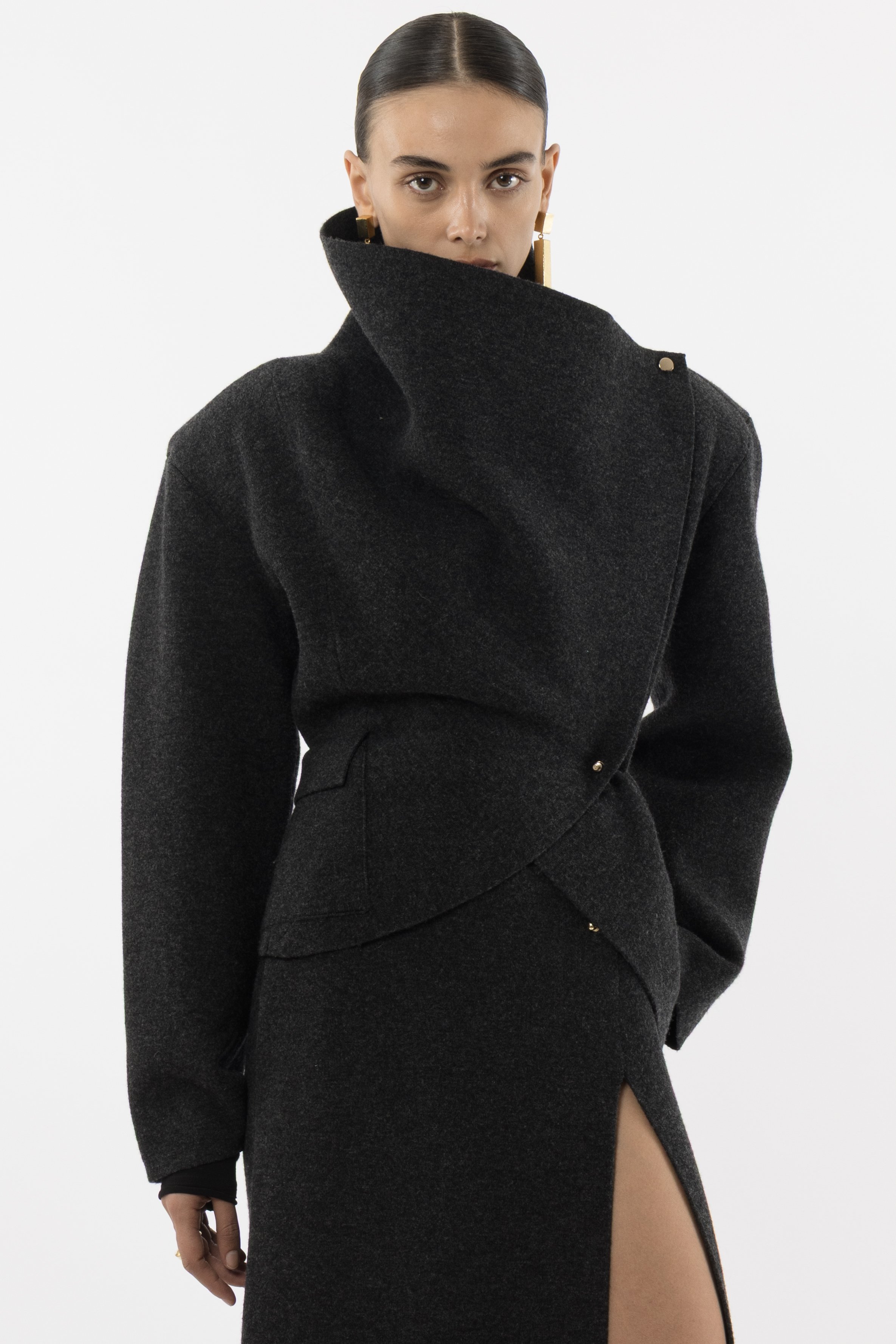 Arakii Asymmetric Pin Blazer In Gray