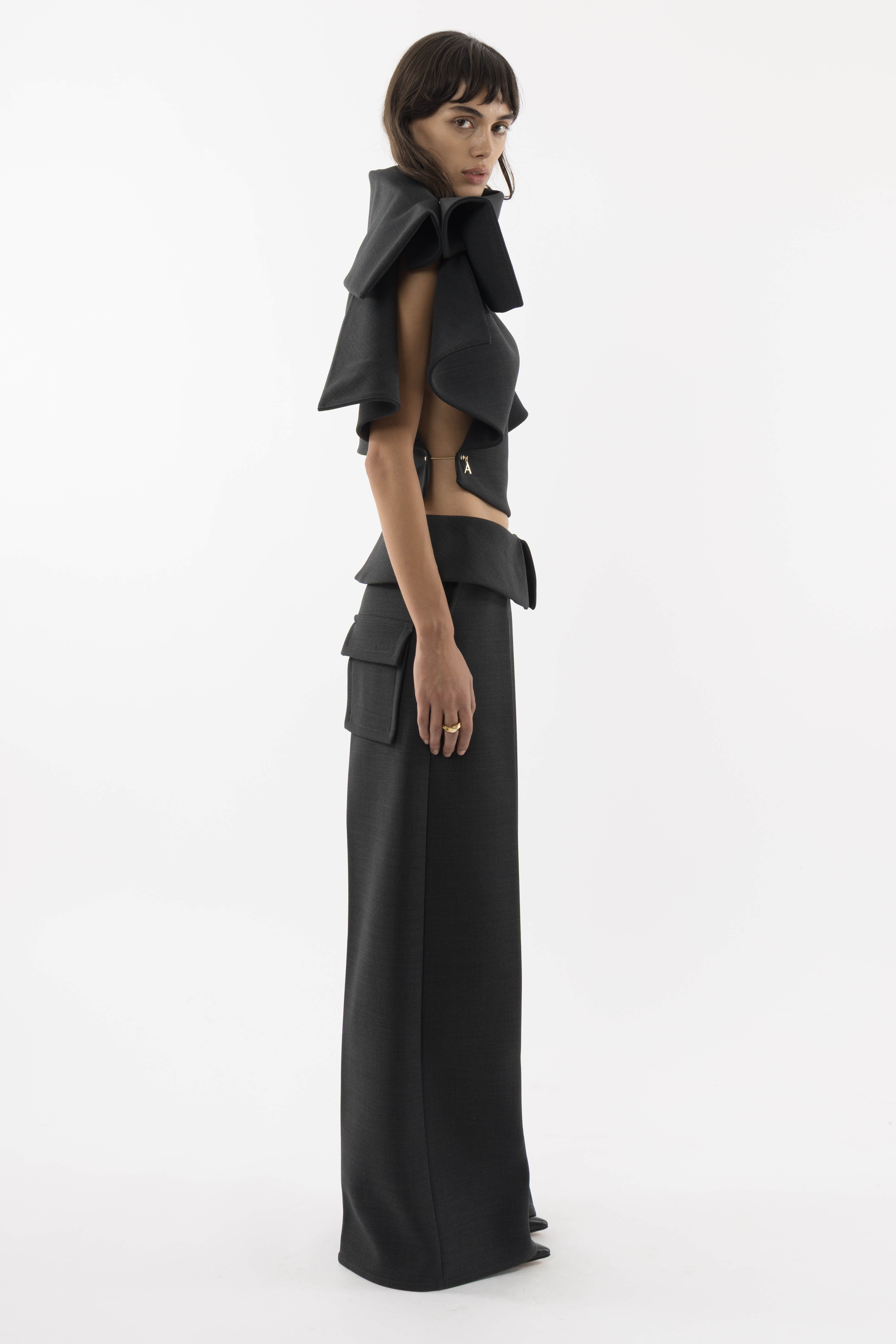 Arakii Structured Wool Pants In Gray