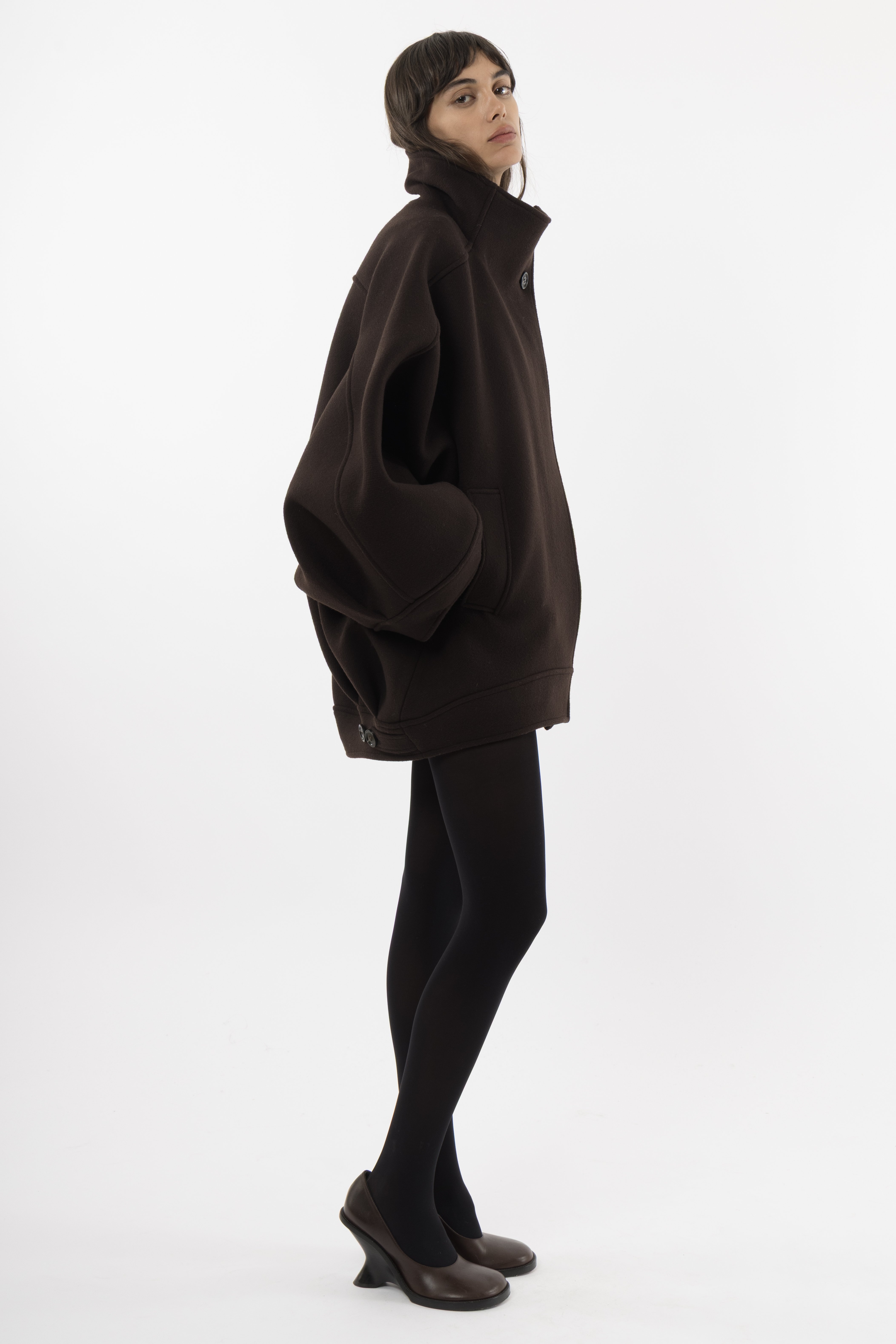 Arakii Voluminous Wool Jacket In Brown