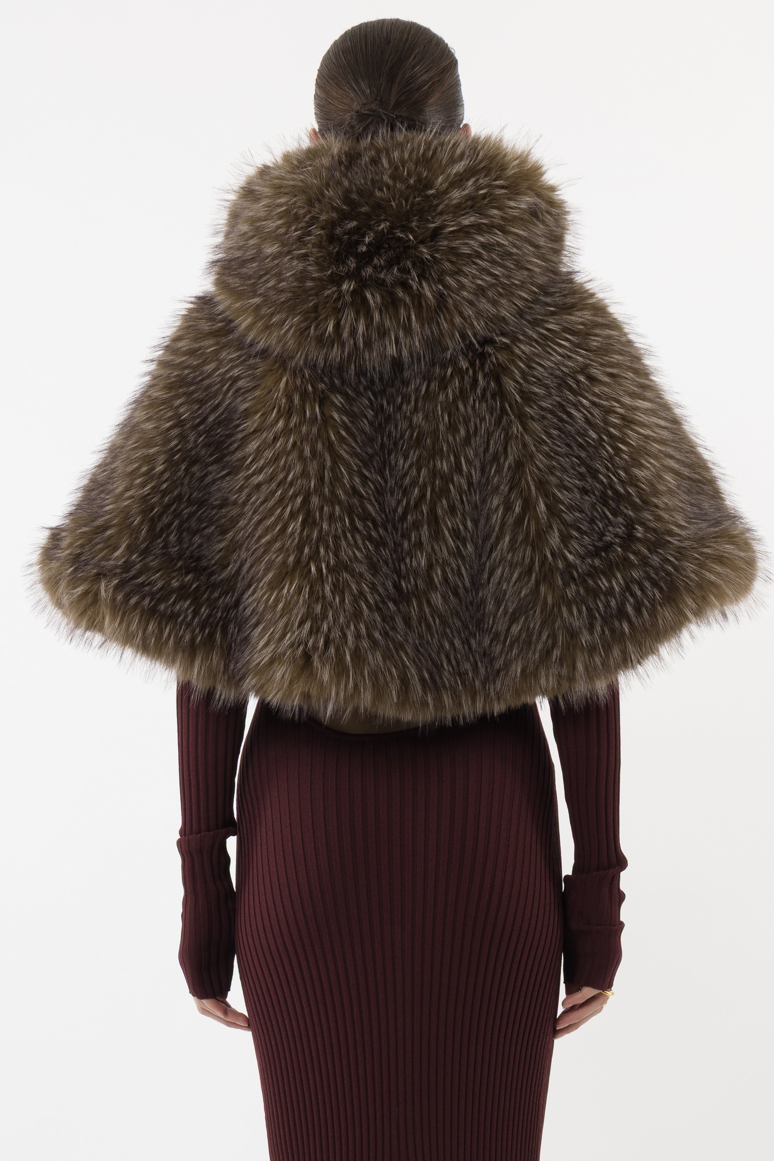 Arakii Hooded Faux Fur Cape In Brown