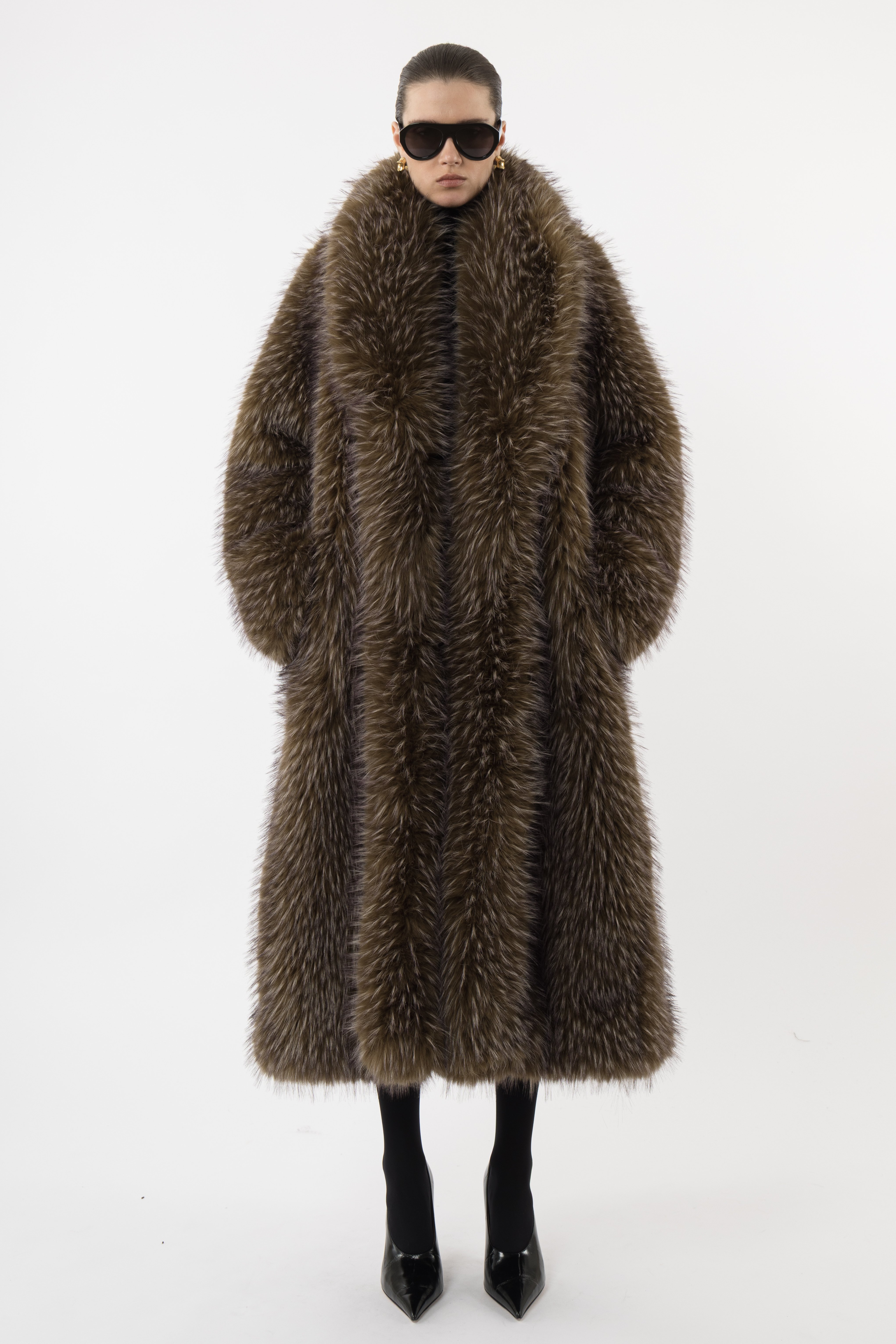 Arakii Long Faux Fur Coat In Brown
