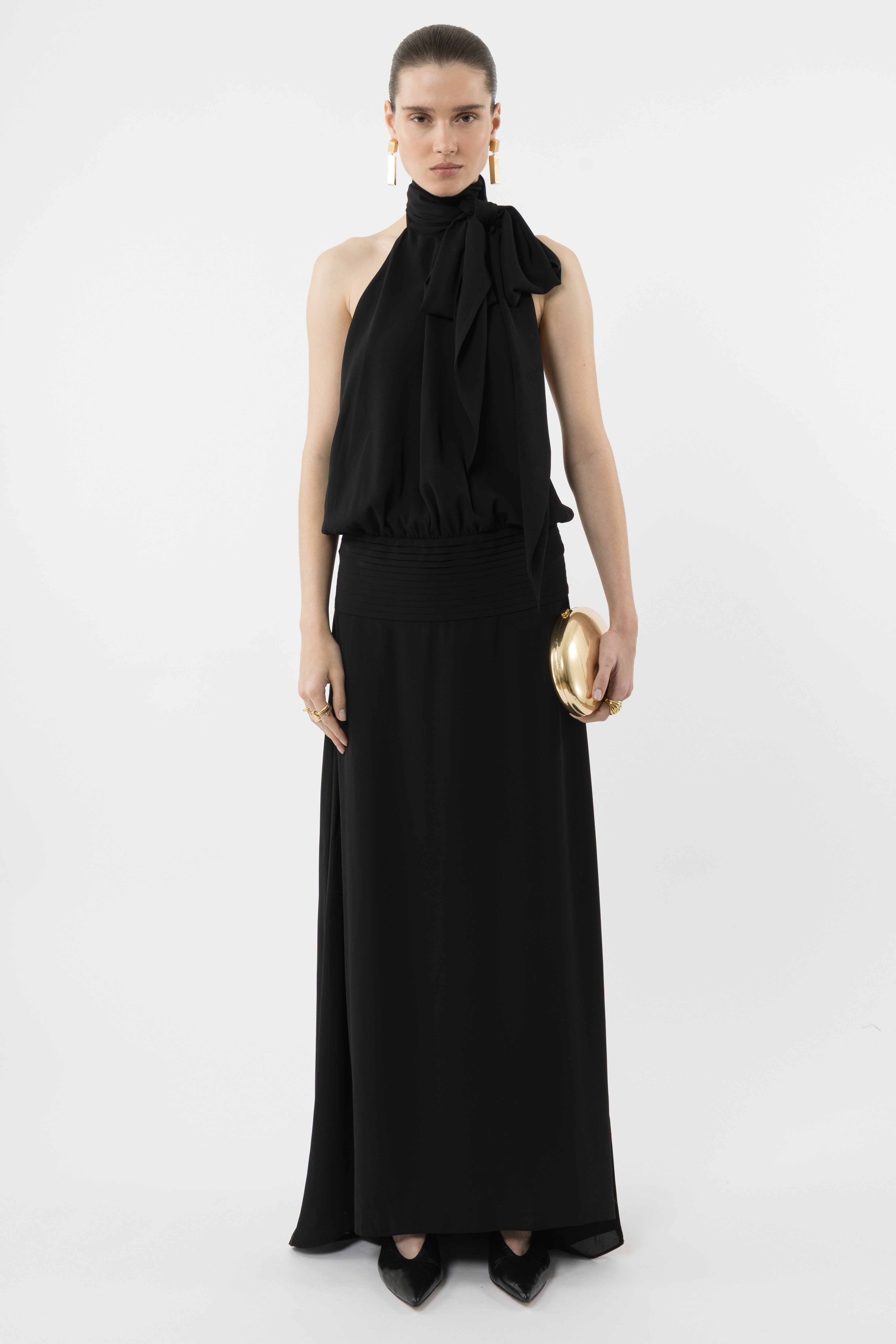 Arakii Deep Back Halter Dress In Black