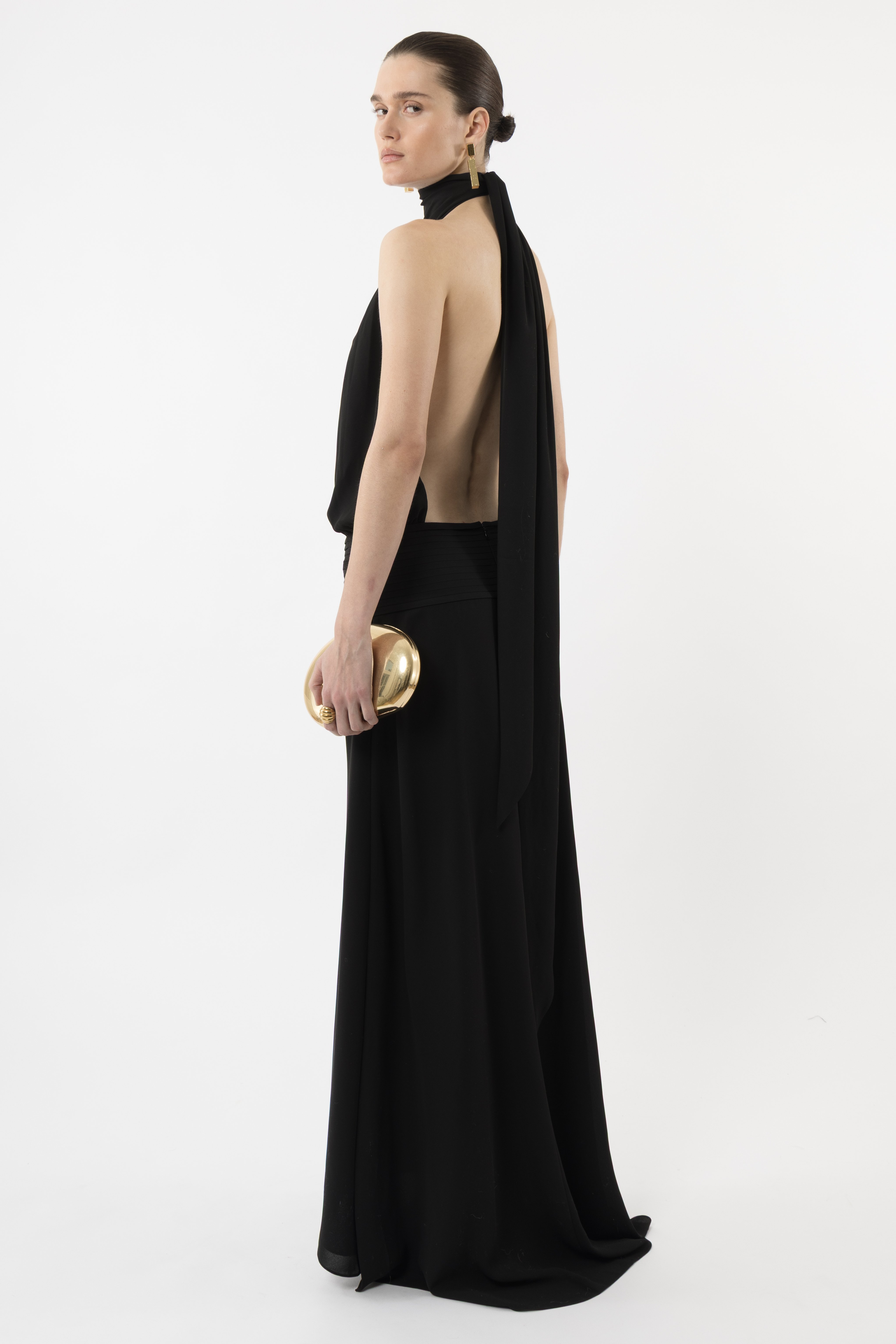 Arakii Deep Back Halter Dress In Black